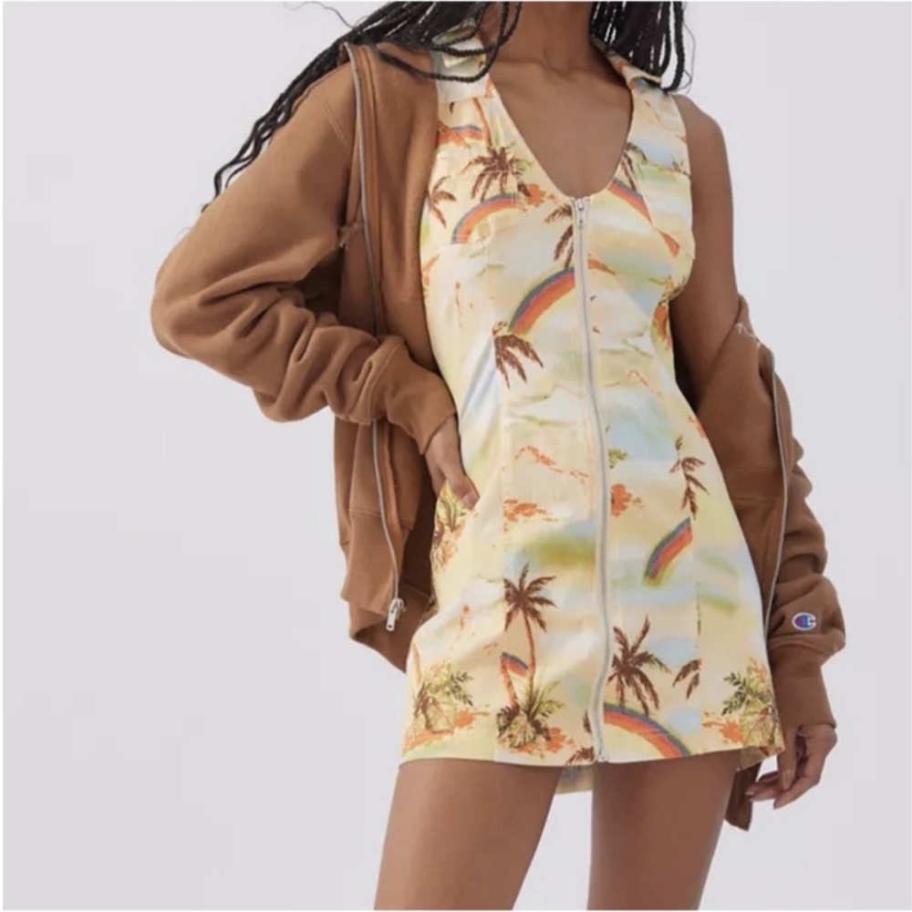 Palm Tree Rainbow Print Linen Micro Mini Dress - Urban Outfitters Freya - Picture 9 of 9